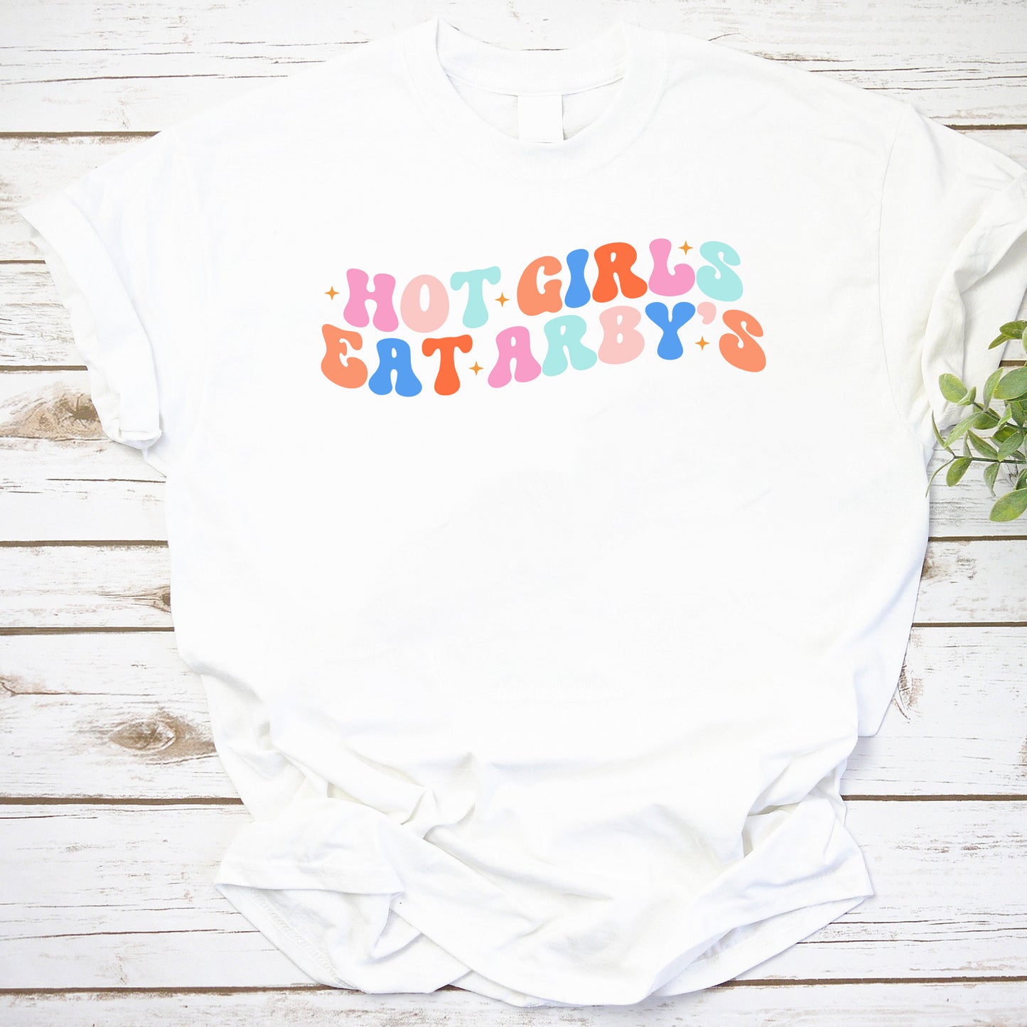 Hot Girls Eat Arby's Colorful Retro Graphic Tee Black Shirt