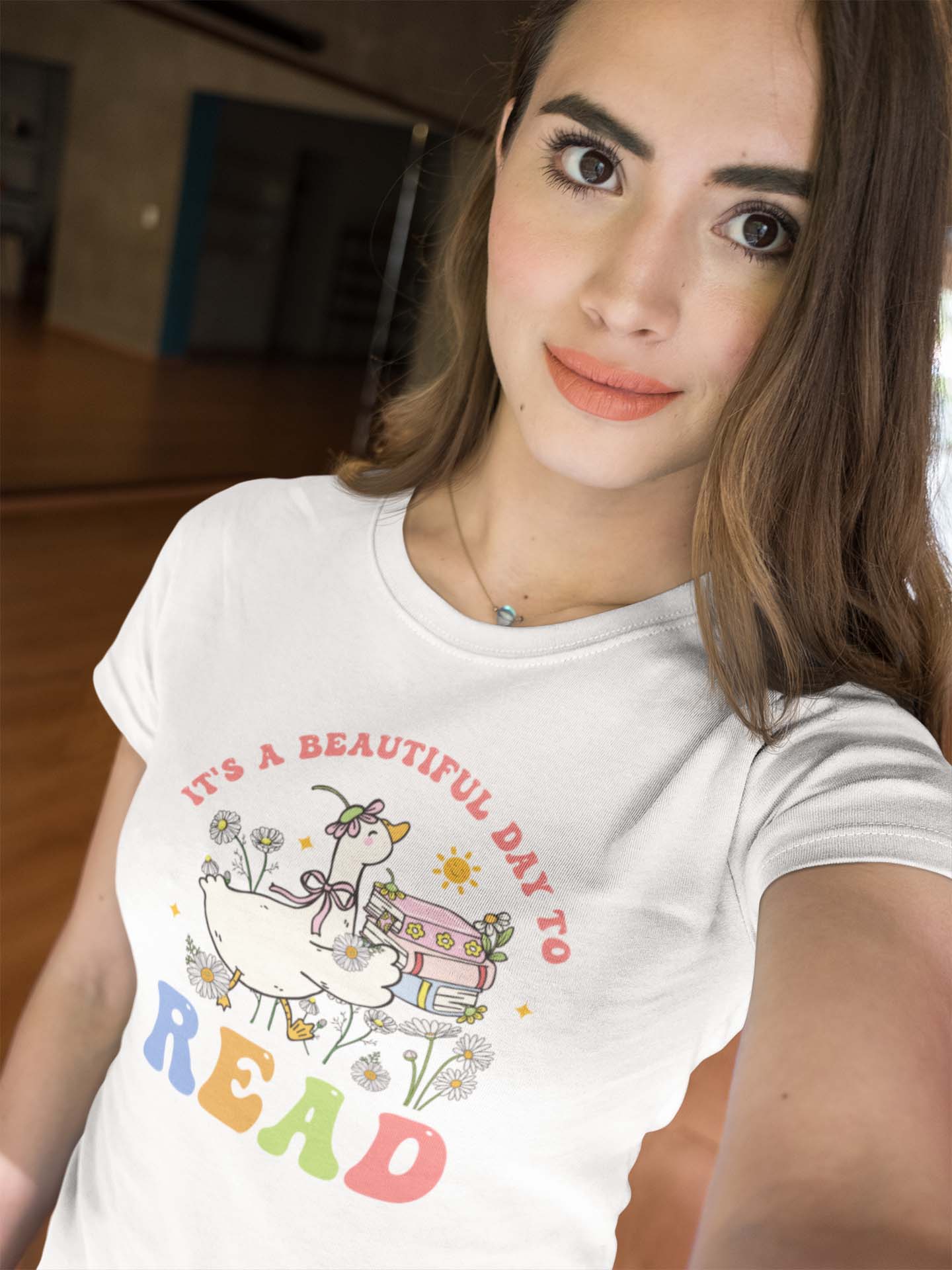 Cute Duck Reading T-Shirt - It's a Beautiful Day to Read Cotton Tee