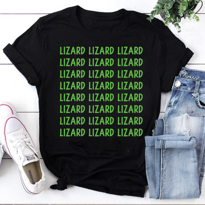 Funny Repetitive Lizard Text T-Shirt - Cute Green Lizard Pattern Tee