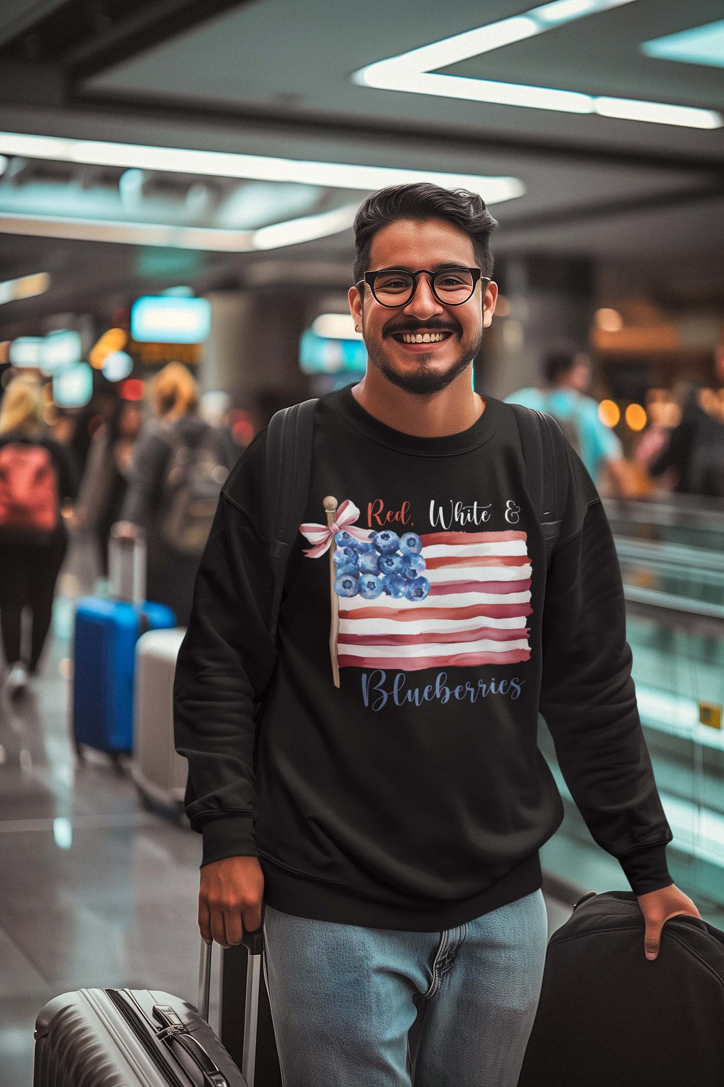 Red White & Blueberries Patriotic Hoodie - American Flag with Blueberry Design