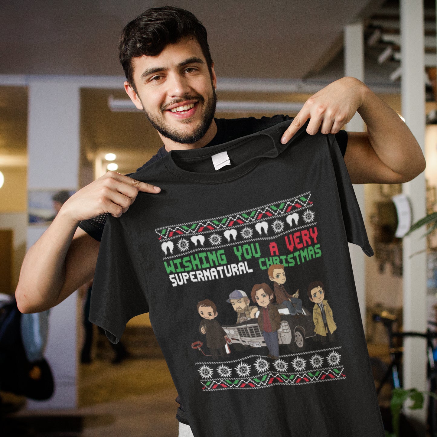 Wishing You A Very Supernatural Christmas Ugly Sweater Style Pullover