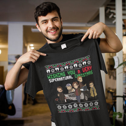 Wishing You A Very Supernatural Christmas Ugly Sweater Style Pullover