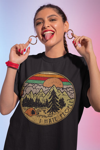 I Hate People Camping T-Shirt Vintage Mountain Adventure Tee