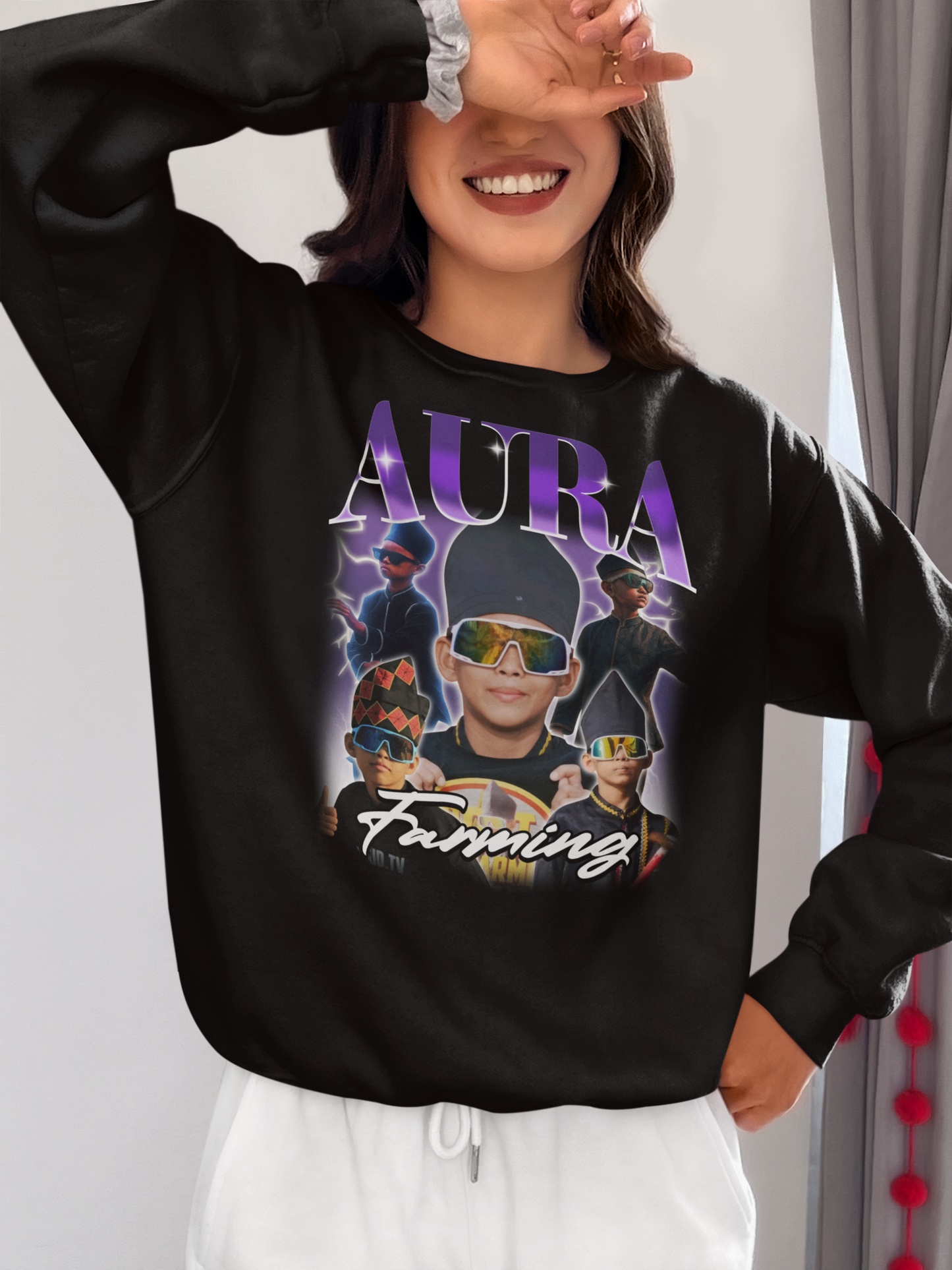 Aura Farming Hoodie with Retro Futuristic Sunglasses Design
