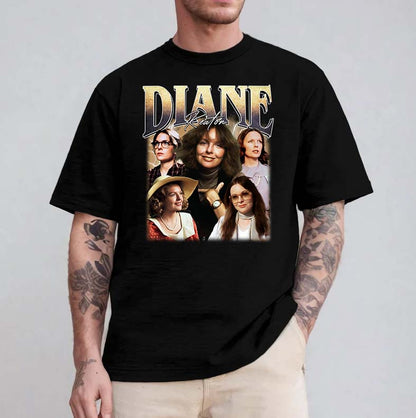 Diane Keaton Collage Vintage Style Black T-Shirt for Fans