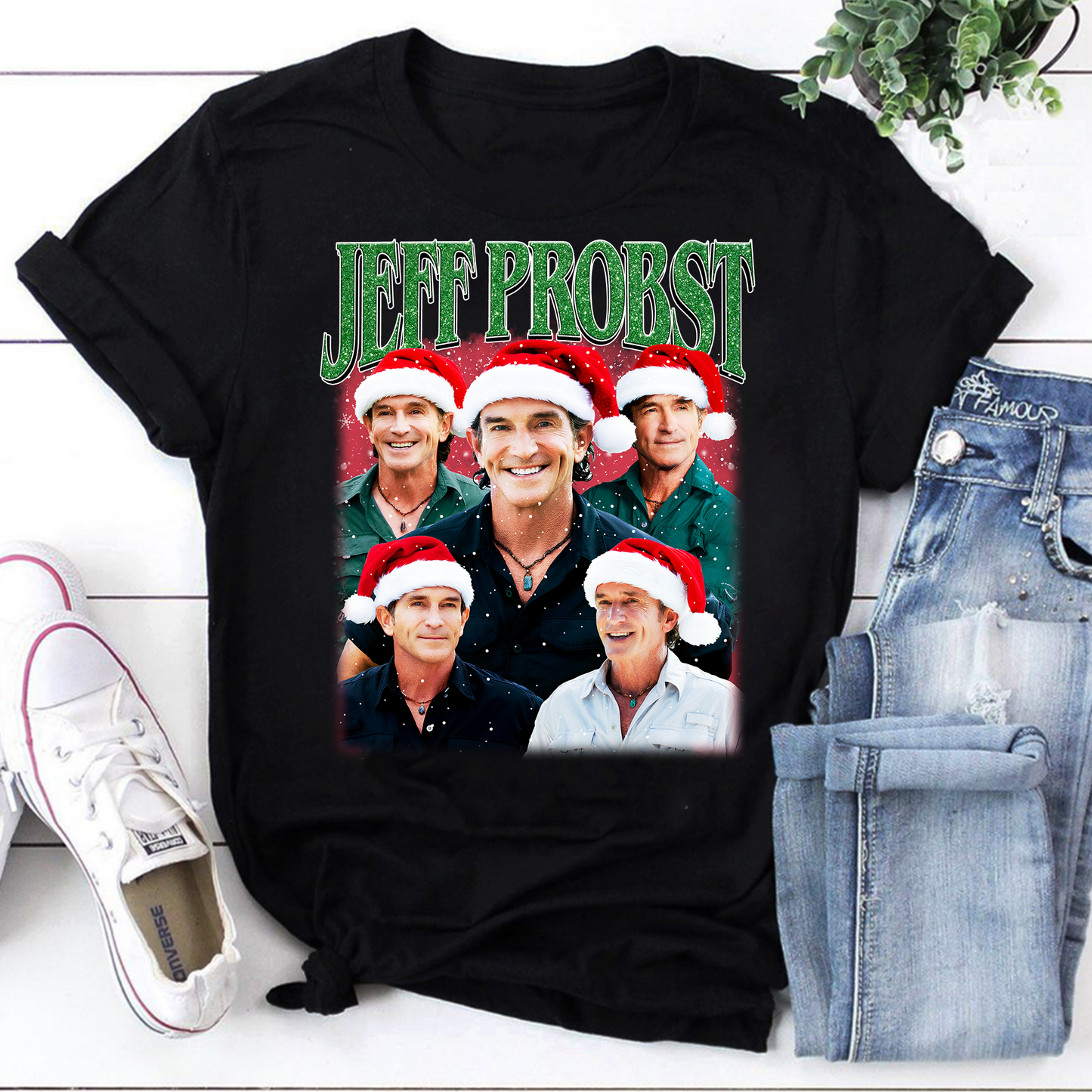 Jeff Probst Christmas T-Shirt Holiday Santa Hat Design
