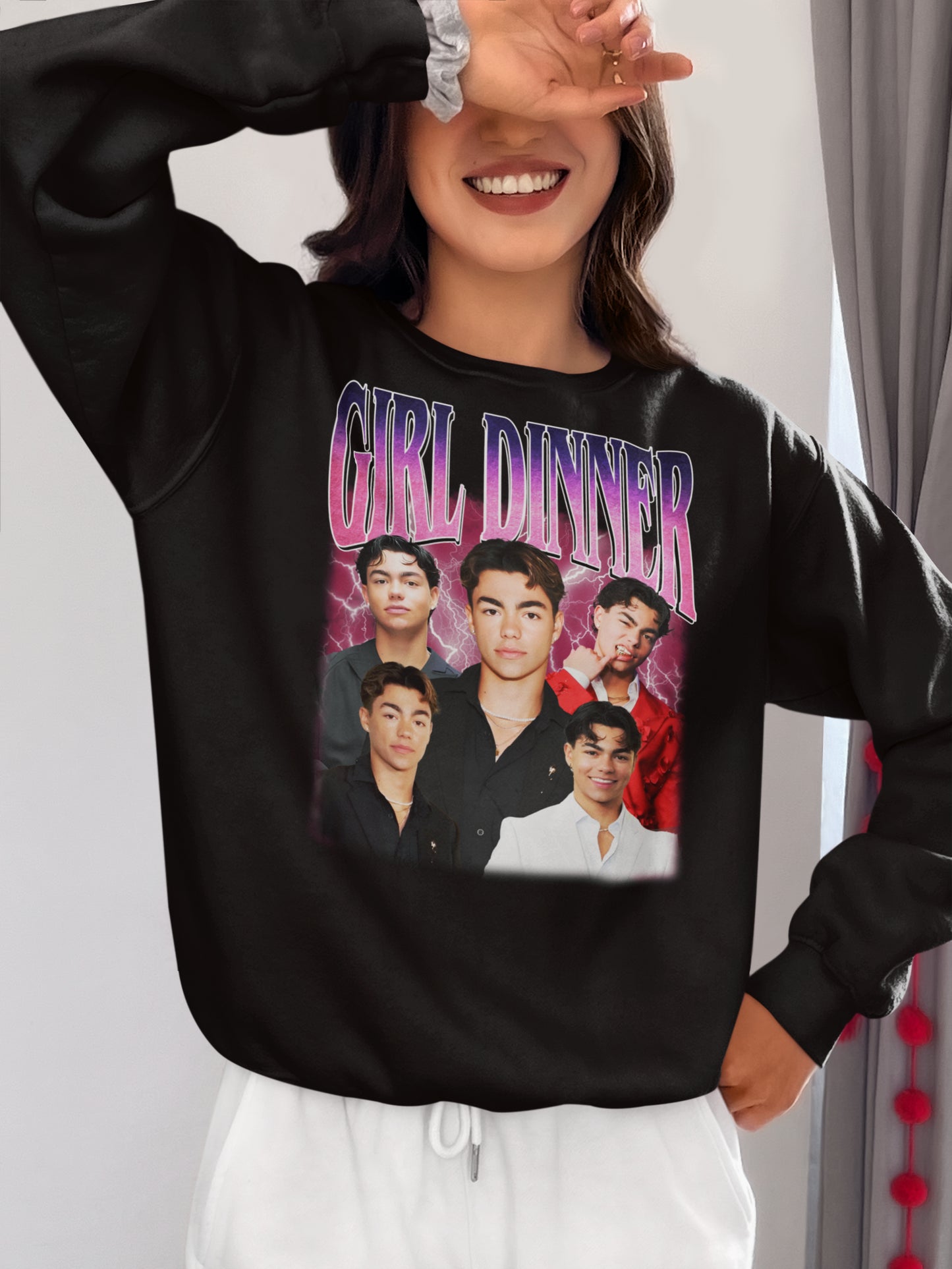 Girl Dinner Celebrity Collage Black Hoodie - Trendy Casual Streetwear
