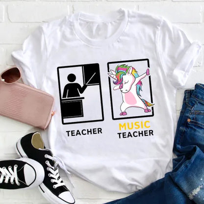 Funny Music Teacher Shirt with Dabbing Unicorn Graphic