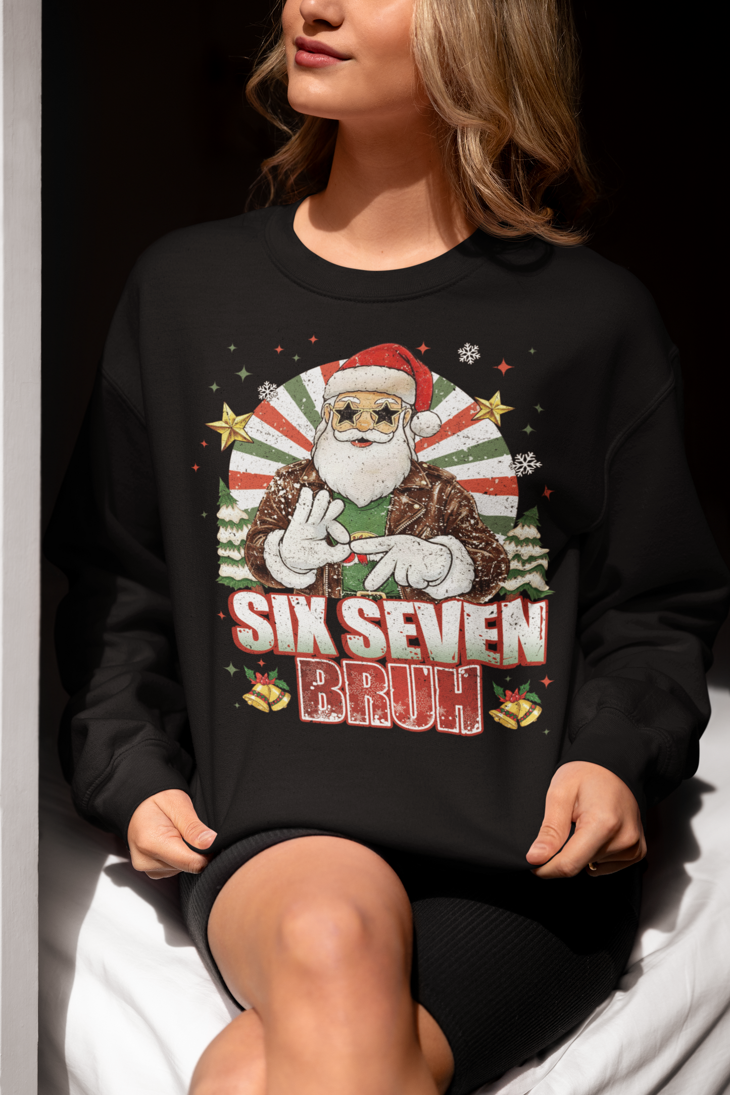 Funny Six Seven Bruh Christmas Santa T-shirt Holiday Graphic Tee