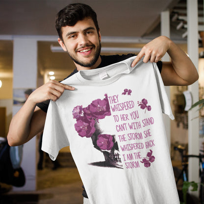 Empowering Skull & Purple Flower Sweatshirt - I Am The Storm Inspirational Quote