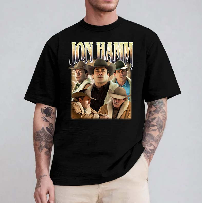 Jon Hamm Cowboy Portraits T-Shirt Vintage Western Actor Tee