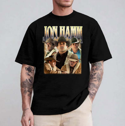 Jon Hamm Cowboy Portraits T-Shirt Vintage Western Actor Tee
