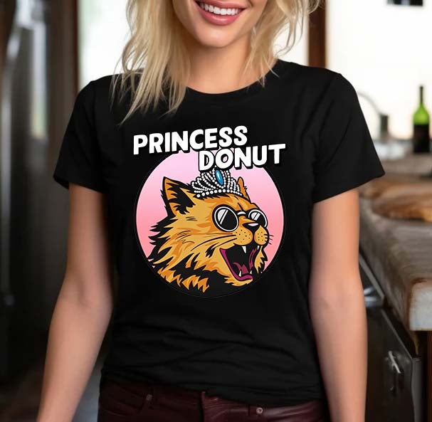 Princess Donut Cat Graphic T-Shirt - Fun Cat Lover Gift Tee