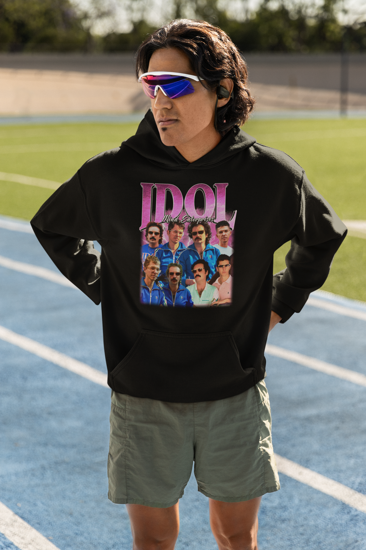 IDOL Mind Enterprises Graphic Retro T-Shirt Vintage Inspired Blue Track Jacket Design