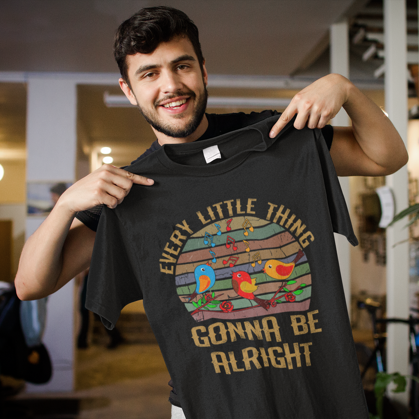 Every Little Thing Gonna Be Alright Inspirational Sweatshirt with Colorful Birds