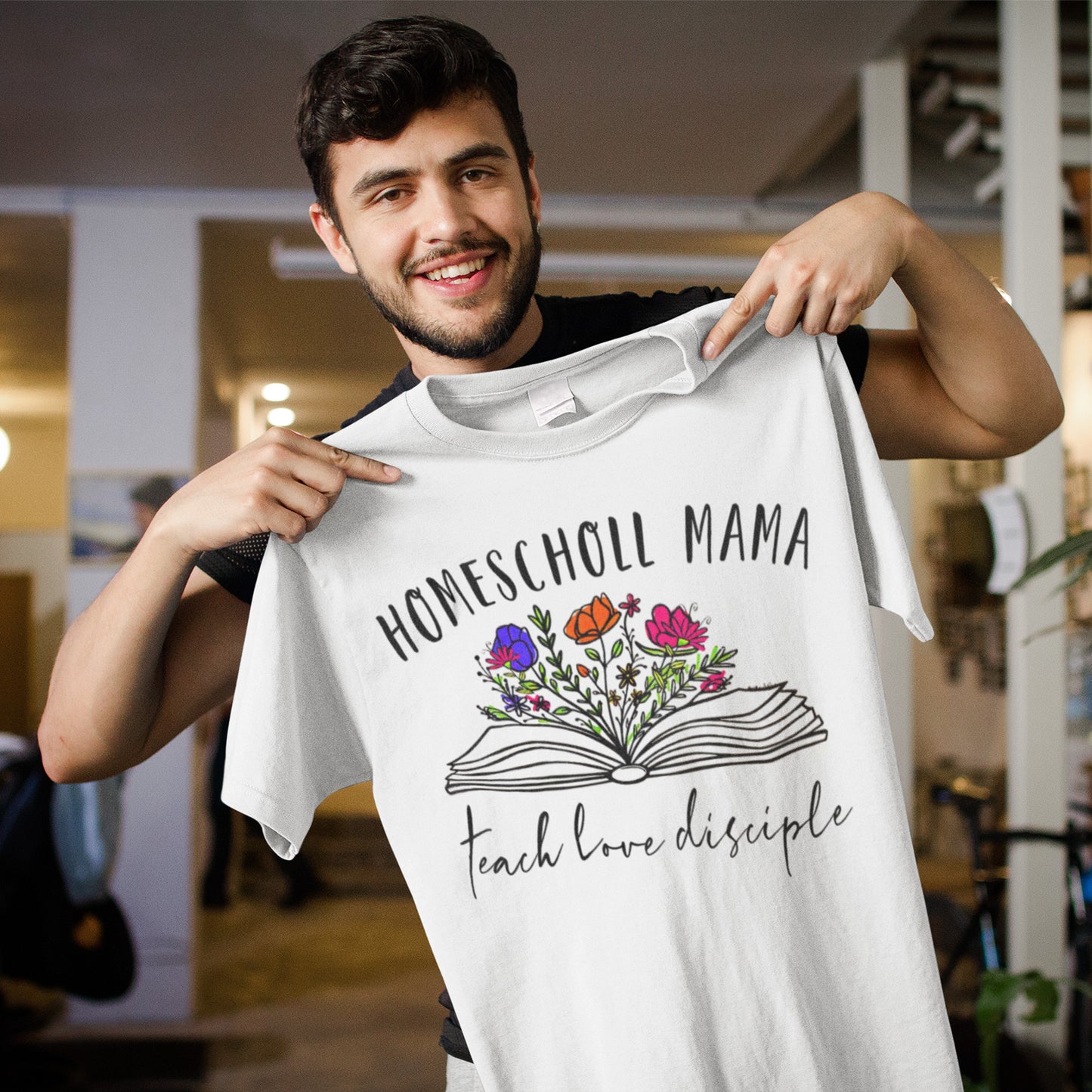 Homeschool Mama Sweatshirt with Floral Book Design - Teach Love Disciple Cozy Top