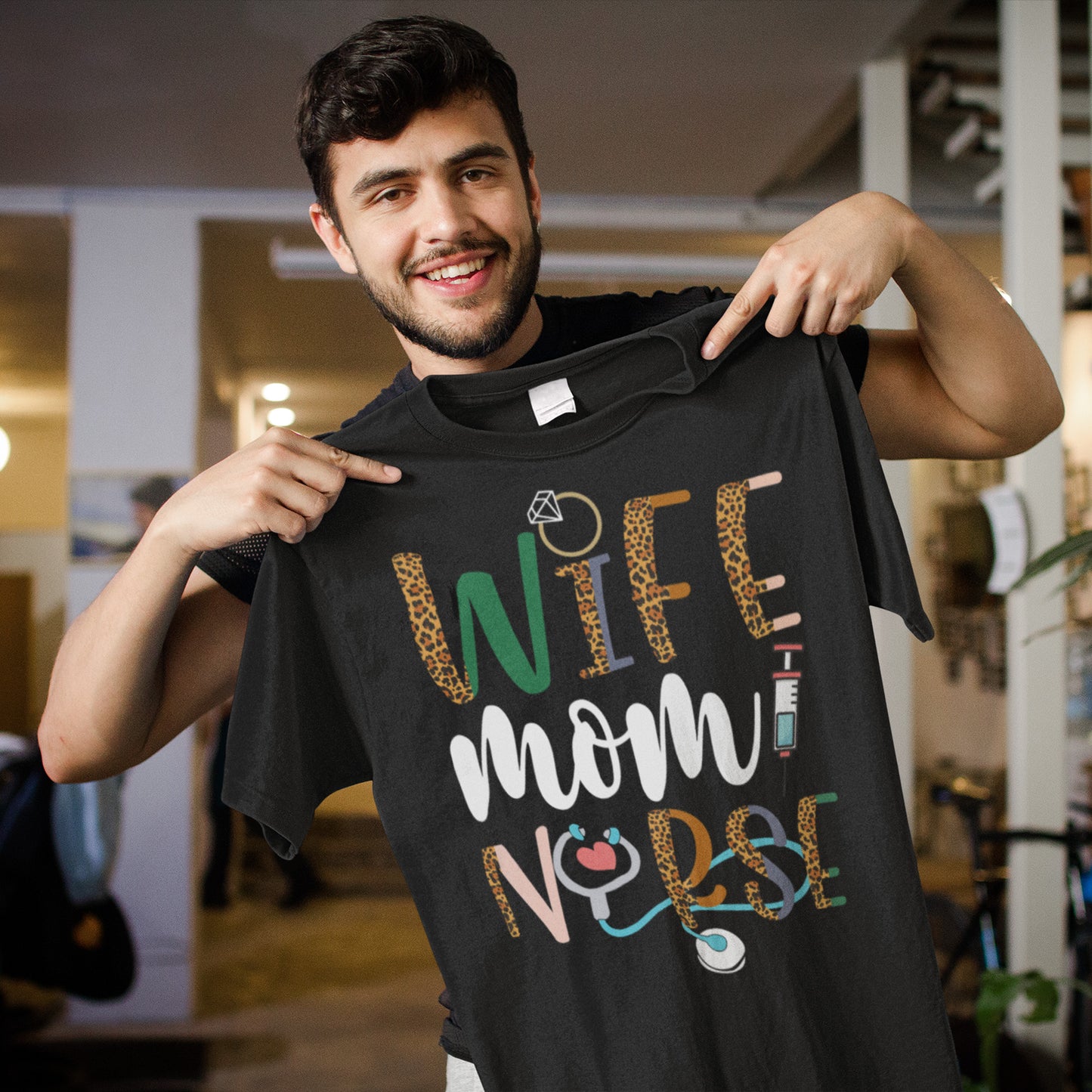 Wife Mom Nurse Leopard Print Stethoscope Graphic Sweatshirt