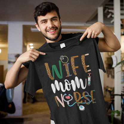 Wife Mom Nurse Leopard Print Stethoscope Graphic Sweatshirt