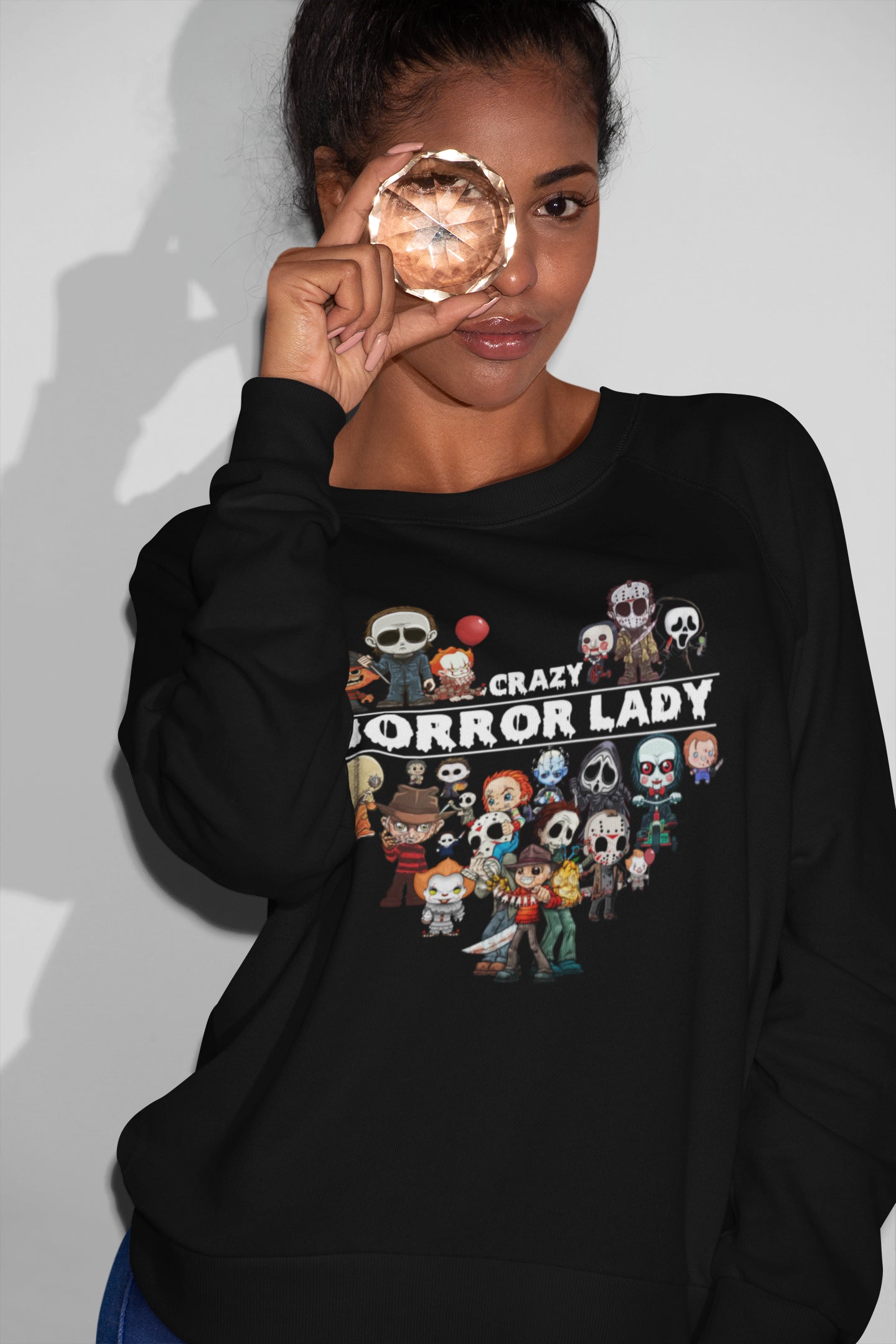 Crazy Horror Lady Shirt with Cute Horror Movie Characters