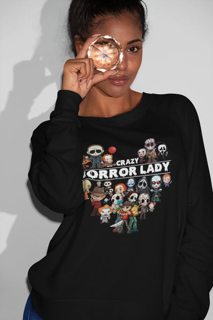 Crazy Horror Lady Shirt with Cute Horror Movie Characters