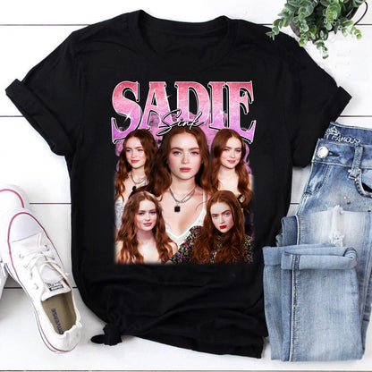 Sadie Sink Collage Vintage Style T-Shirt for Fans