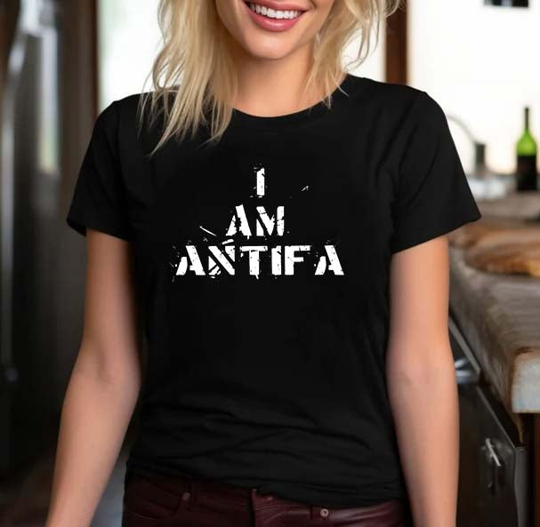 I Am Antifa Shirt – Political Statement Tee in Distressed White Print