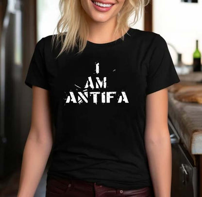 I Am Antifa Shirt – Political Statement Tee in Distressed White Print