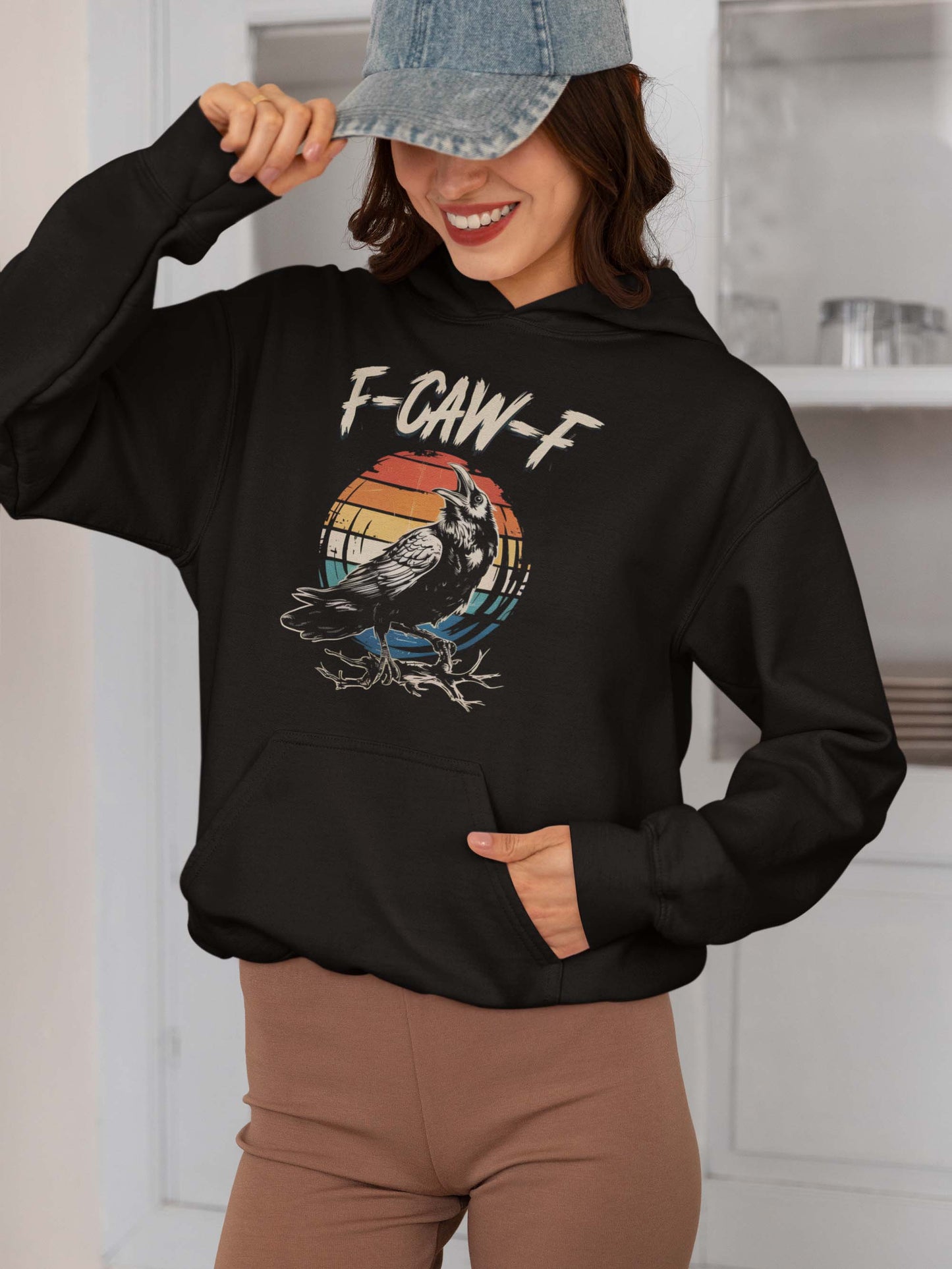 F-CAW-F Raven Graphic Hoodie Vintage Sunset Crow Lover Sweatshirt