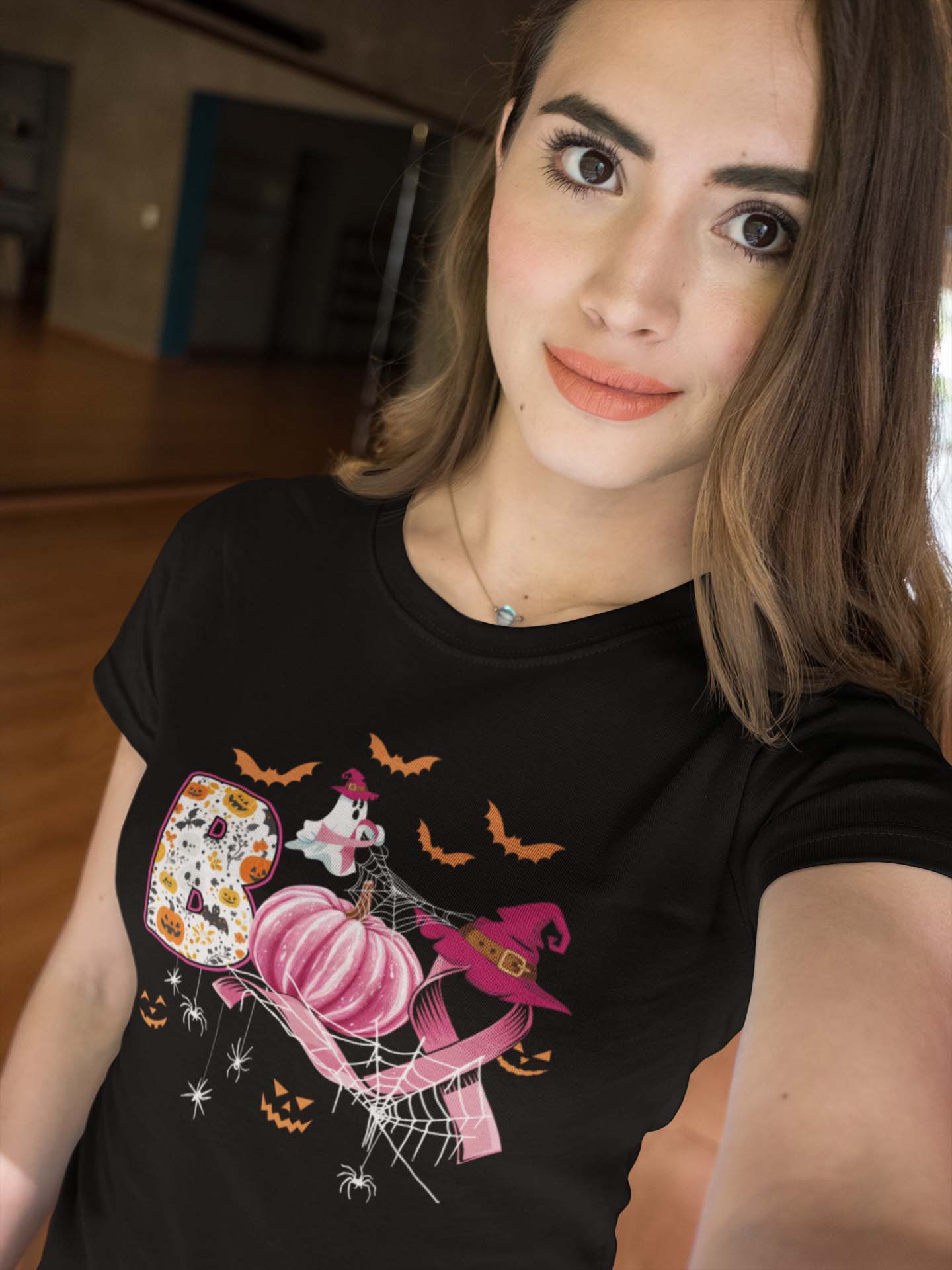 Breast Cancer Awareness Halloween Sweatshirt with Pumpkin & Spooky Design