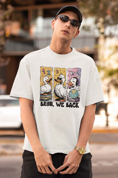 Bruh We Back Hoodie with Funny Duck Cartoon Graphic
