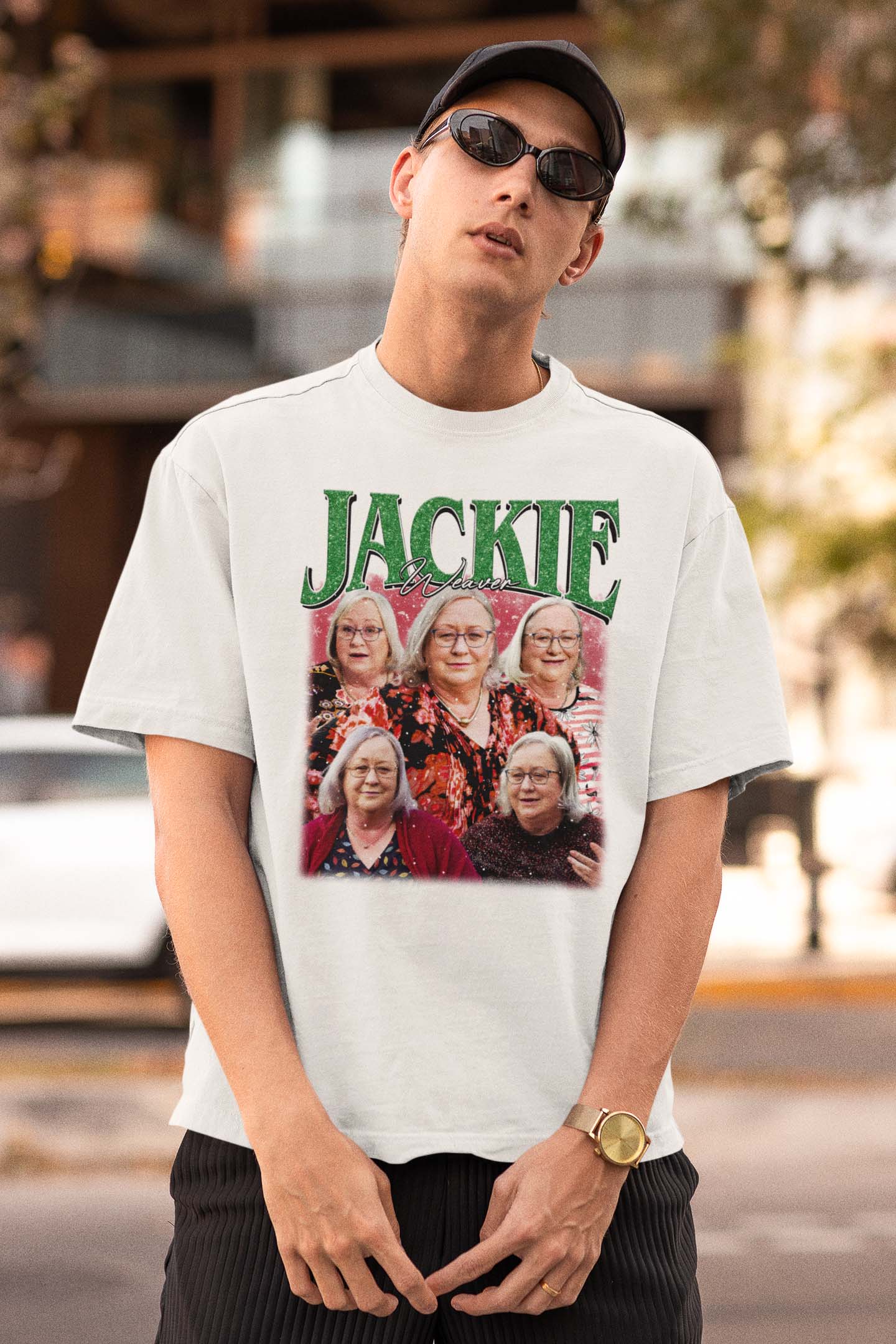 Personalized Jackie Face Collage T-Shirt - Custom Name Graphic Tee