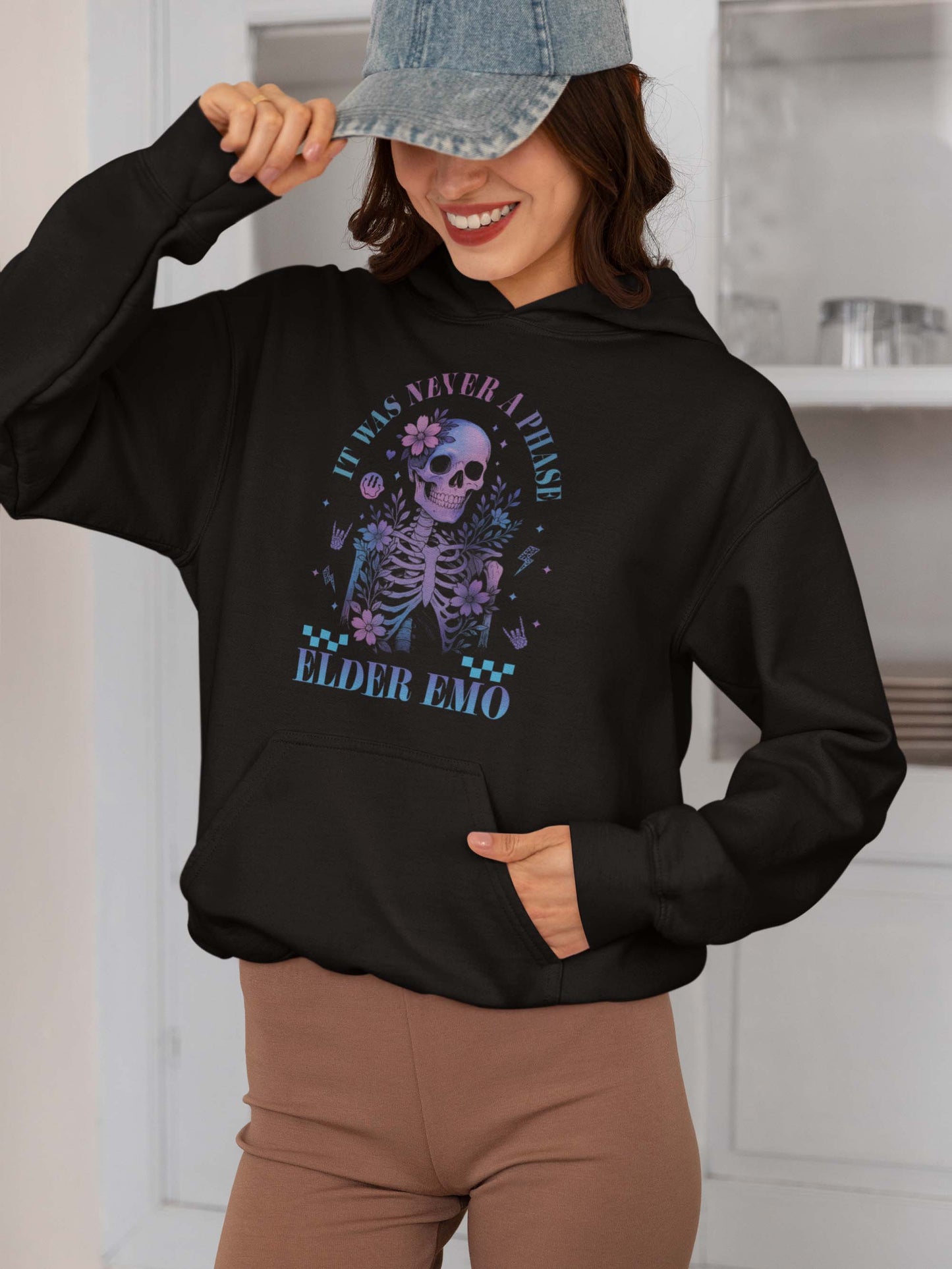 Elder Emo Skeleton Hoodie - It Was Never a Phase Graphic Sweatshirt