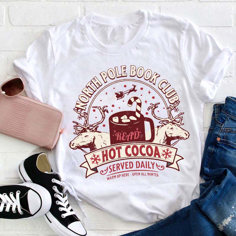 North Pole Book Club Hot Cocoa Winter Reading Graphic Tee