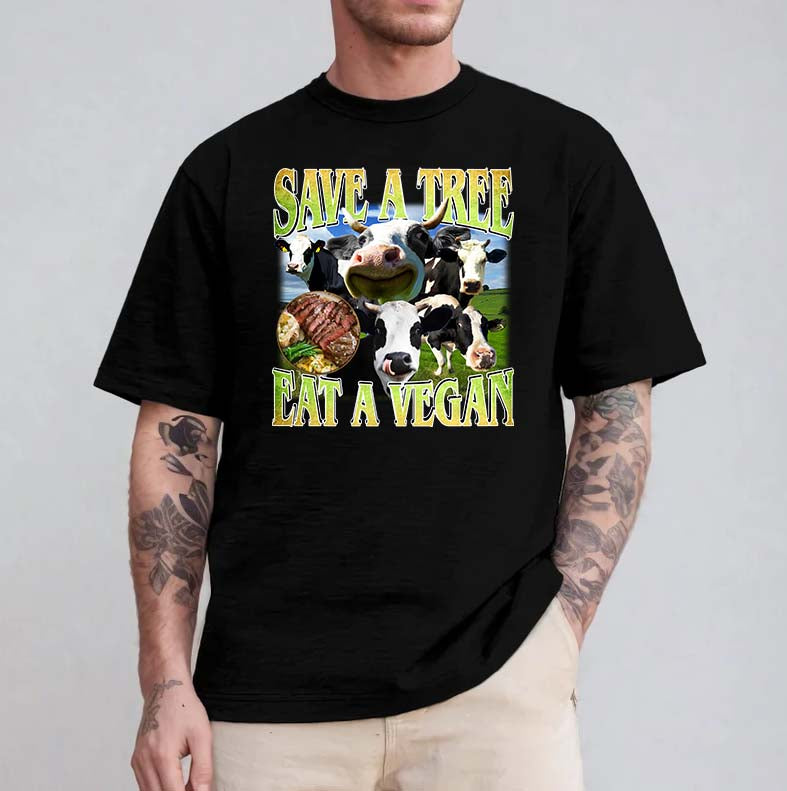 Save A Tree Eat A Vegan Funny Cow T-Shirt