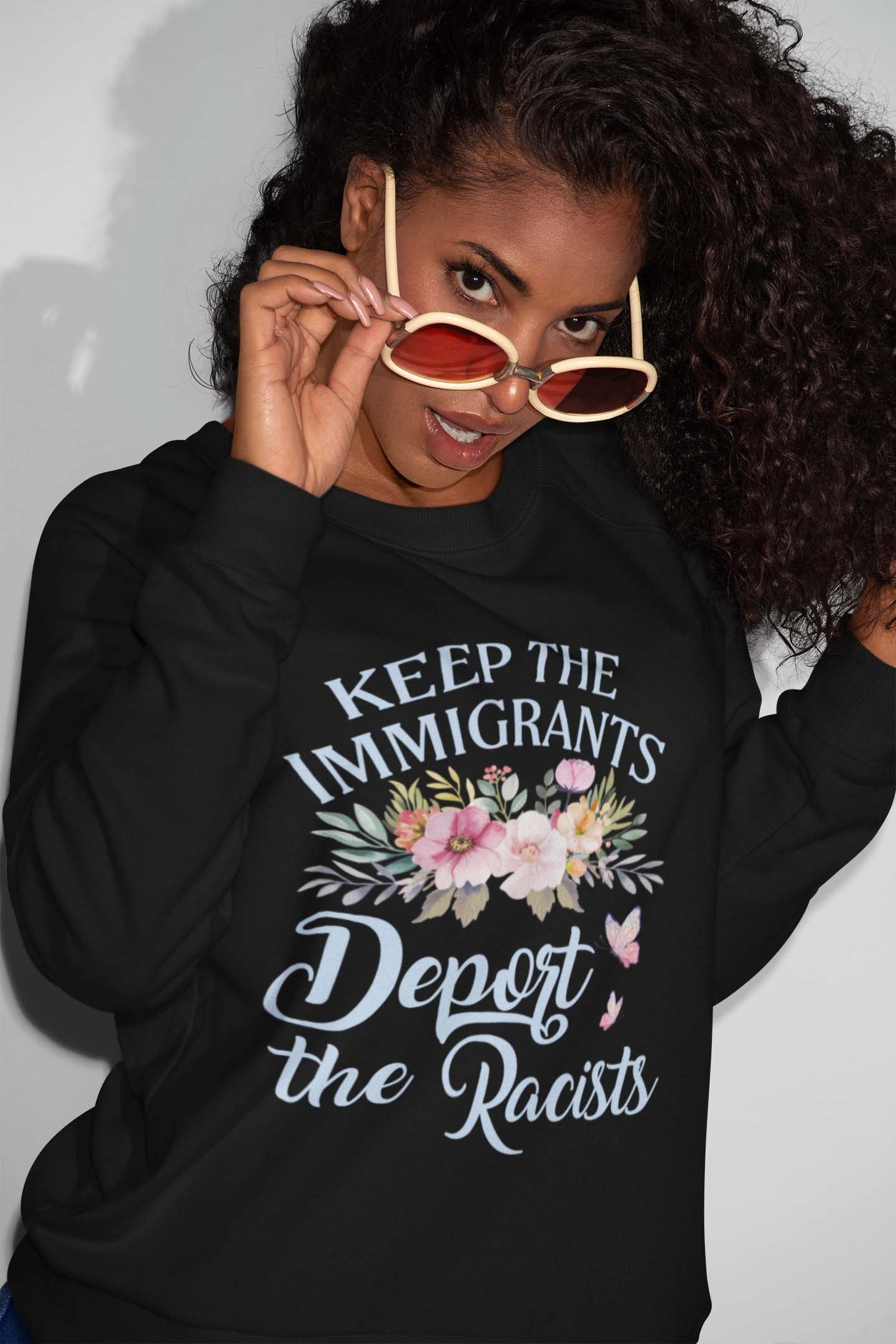 Keep The Immigrants Deport The Racists Floral T-Shirt Anti-Racism Statement Tee
