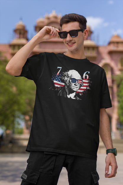 Retro 1776 American Flag George Washington Sunglasses T-Shirt