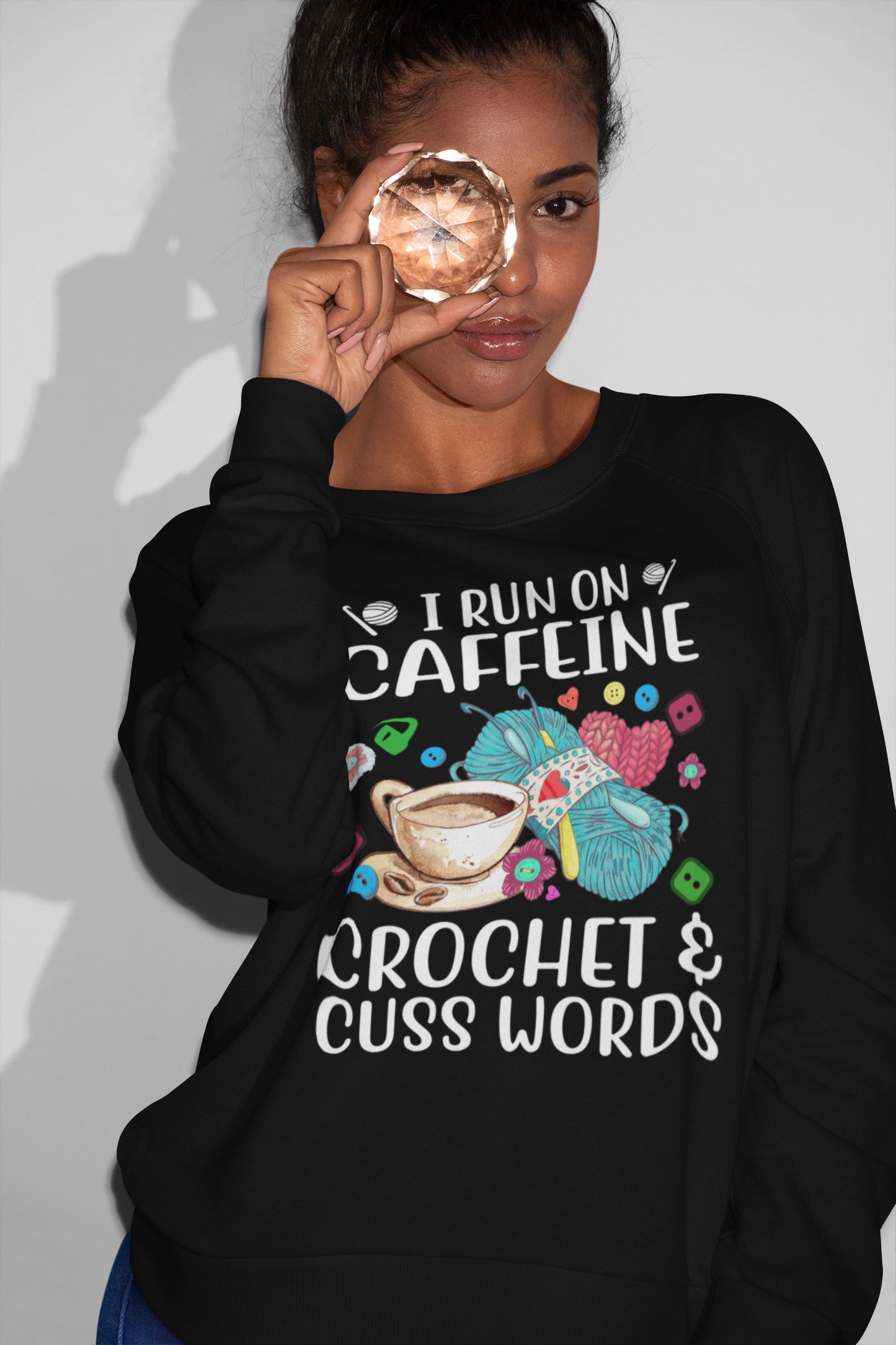 I Run On Caffeine Crochet & Cuss Words Funny Knitting Lover T-Shirt