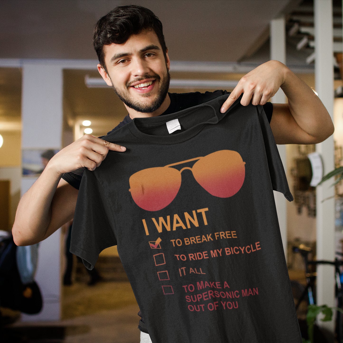 I Want Checklist Graphic Sweatshirt - Retro Sunglasses Design