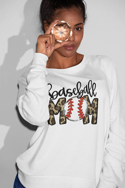 Baseball Mom T-Shirt with Leopard Print and Baseball Graphic