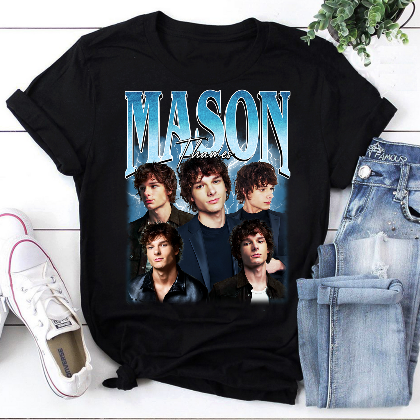 Mason Thames Graphic Tee with Stormy Sky Portrait Design