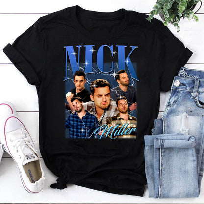Nick Miller Vintage Style Graphic T-Shirt with Multiple Expressions