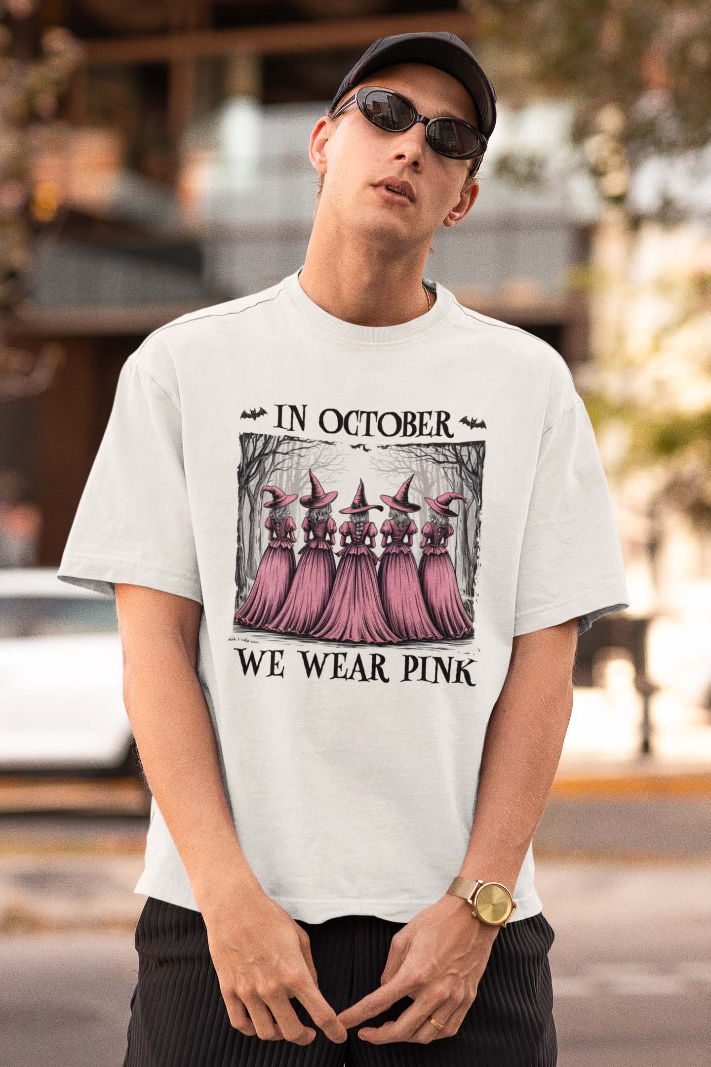 In October We Wear Pink Witch Halloween T-Shirt