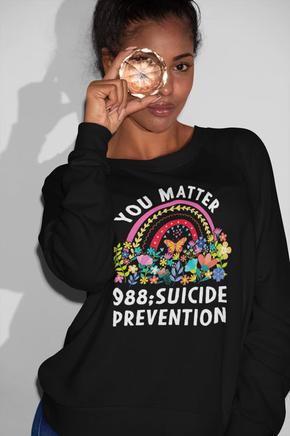 You Matter 988 Suicide Prevention Support T-Shirt with Colorful Floral Rainbow Design