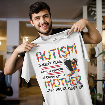 Autism Awareness Sweatshirt - Mother Never Gives Up Puzzle Ribbon Sweater