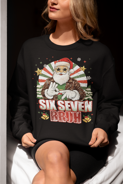 Funny Six Seven Bruh Christmas Santa T-shirt Holiday Graphic Tee