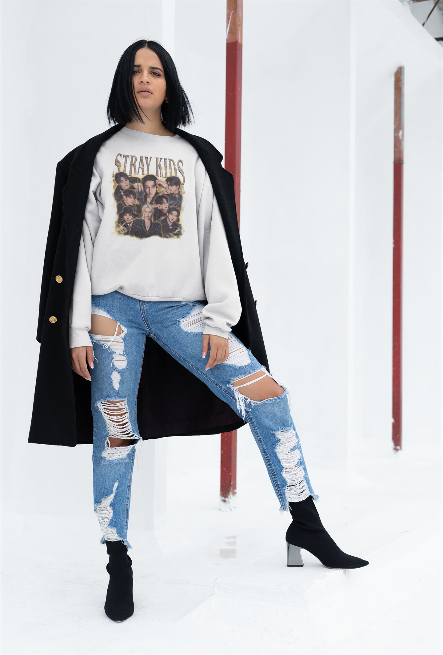 Stray Kids K-Pop Band Graphic Tee Black with Group Portrait