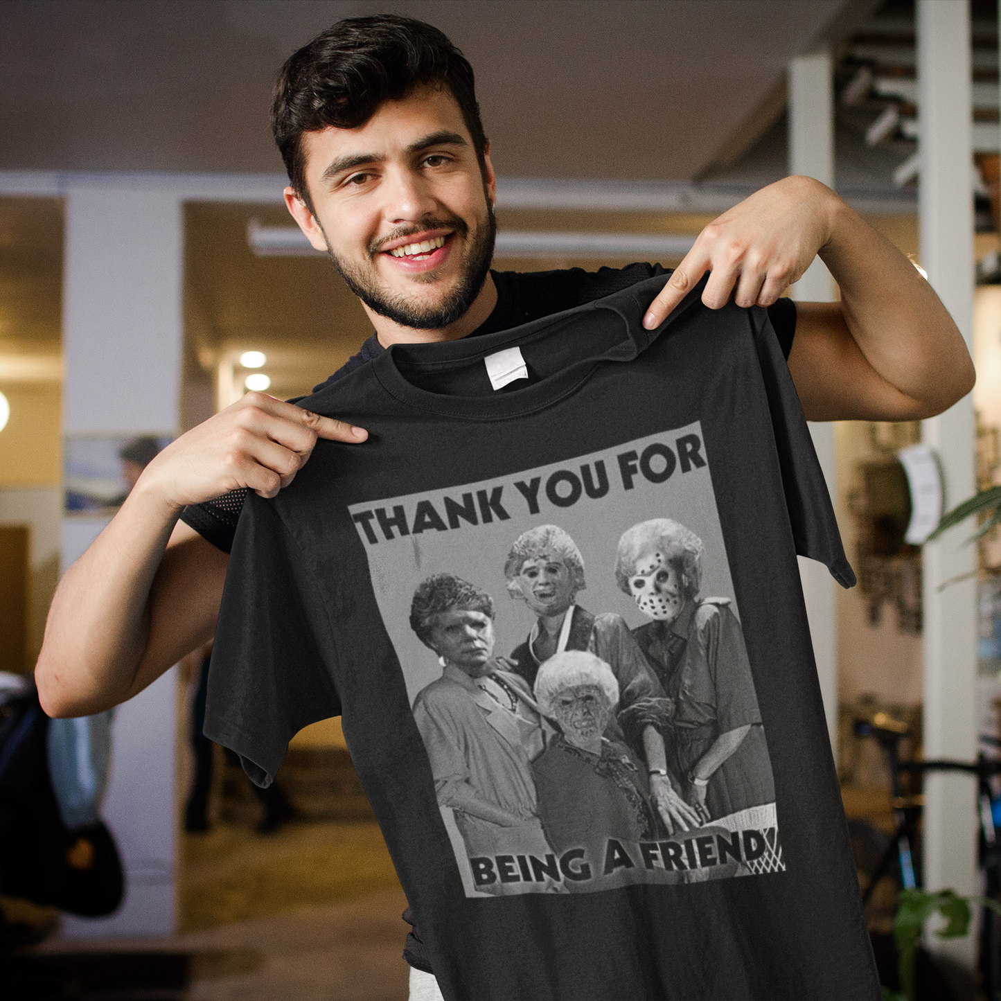 Funny Horror Mashup T-Shirt Thank You for Being a Friend Black Tee