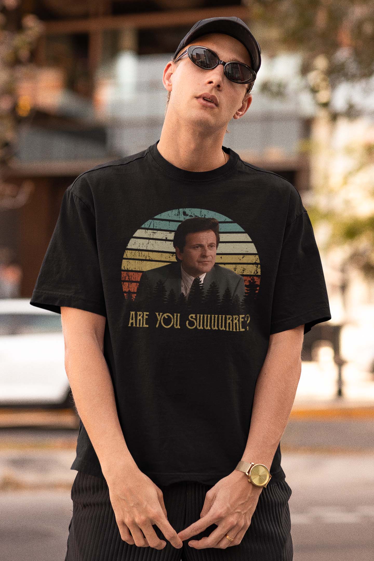 Are You Suuuurree? Vintage Blues Tan Pop Culture Graphic Tee