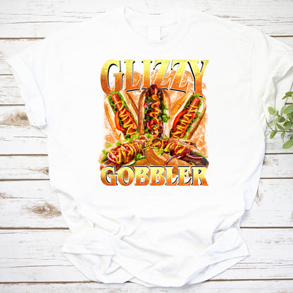 Glizzy Gobbler Hot Dog Lover Graphic T-Shirt Fun Party Tee