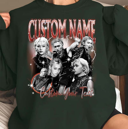 Customizable Black T-Shirt with Multiple Portraits and Name/Text Personalization